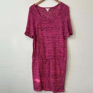 White + Warren Linen Cotton Pink Tie Waist Knit Dress